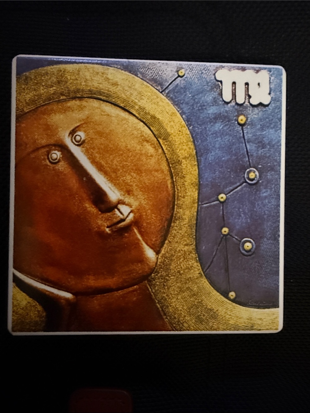Single Gold and Blue Magic Water Absorbent Coaster Moon Face Wall.